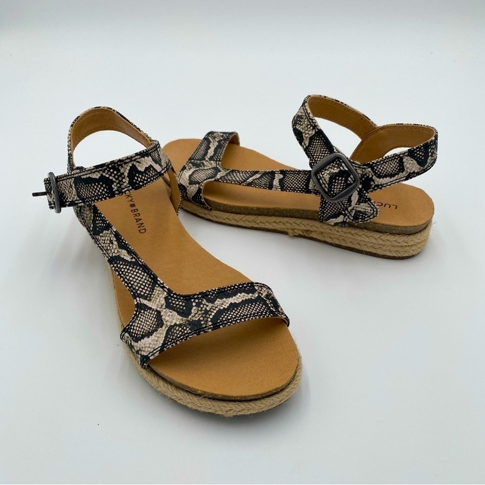 Lucky Brand Gabrien Snakeskin Print‎ Espadrille Strappy Summer Sandals Size 7.5